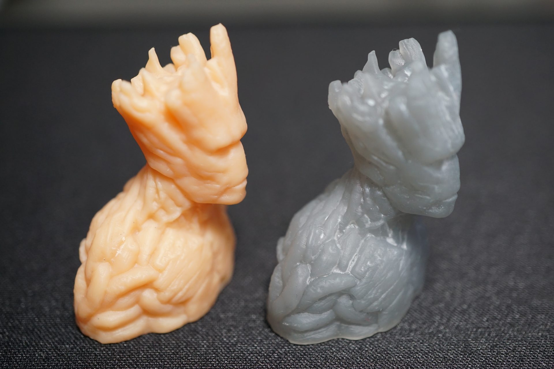 Left hi-temp resin, right standard gray resin